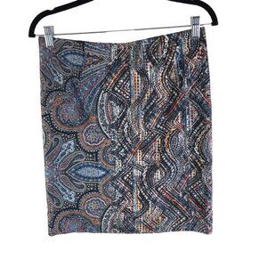 J. Jill Womens Ponte Pencil Skirt Multicolor Paisley Print Size S